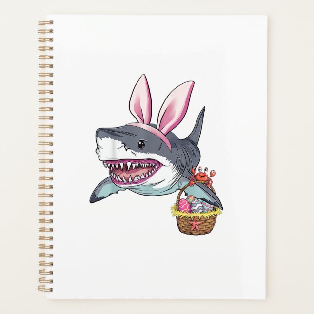 Cute Easter Shark Bunny Ears Basket Eggs Happy Eas Planner (Front)