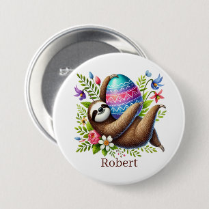 Cute Easter sloth add name party 7.5 Cm Round Badge