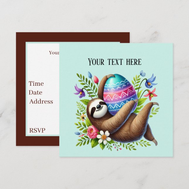 Cute Easter sloth party Invitation (Front/Back)