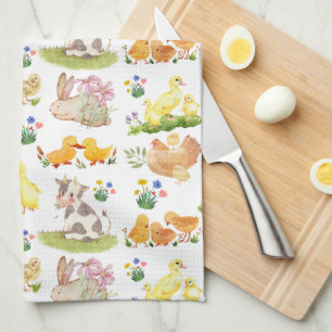 Cute Easter Spring Farm Animals  Tea Towel