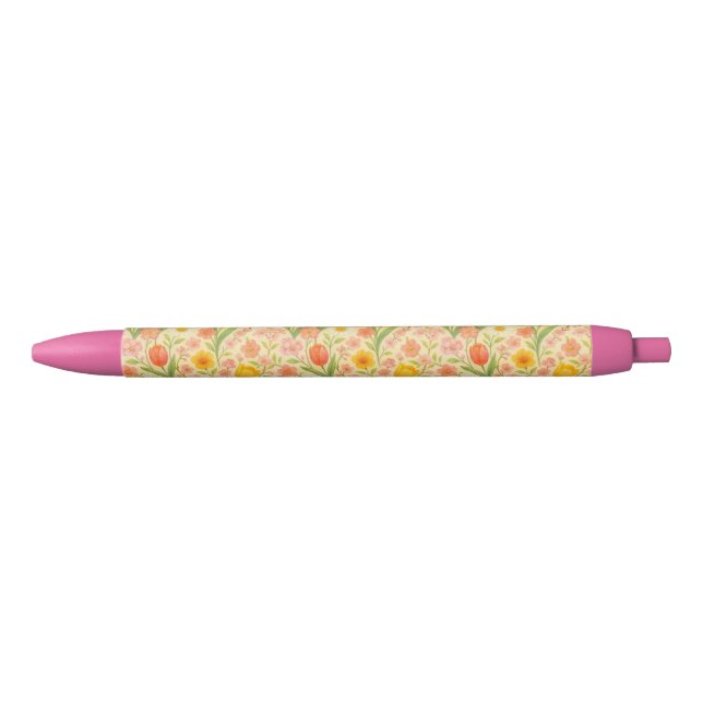 Cute Easter/spring patterned flowers Black Ink Pen (Front)