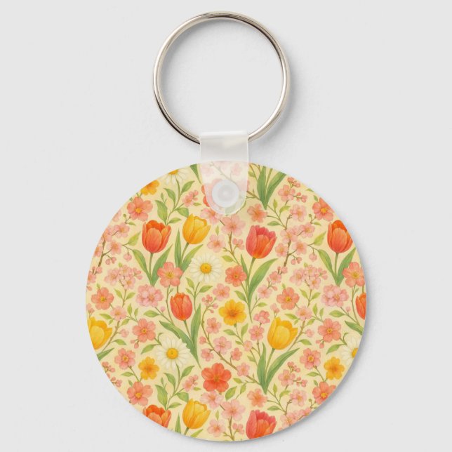 Cute Easter/spring patterned flowers Key Ring (Front)