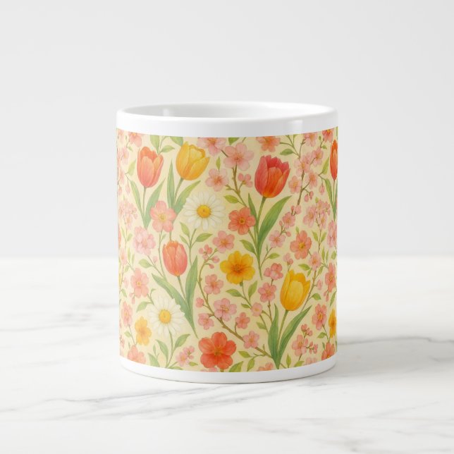 Cute Easter/spring patterned flowers Large Coffee Mug (Front)