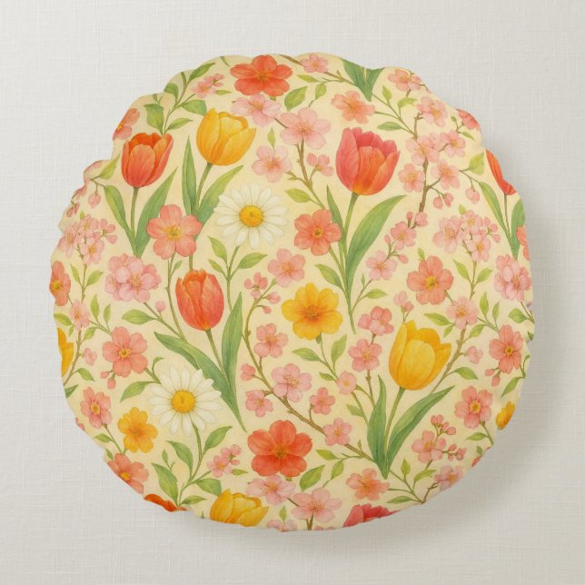 Cute Easter/spring patterned flowers Round Cushion (Front)