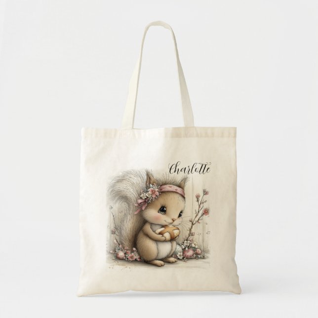 Cute Easter Squirrel Illustration Tote Bag (Front)