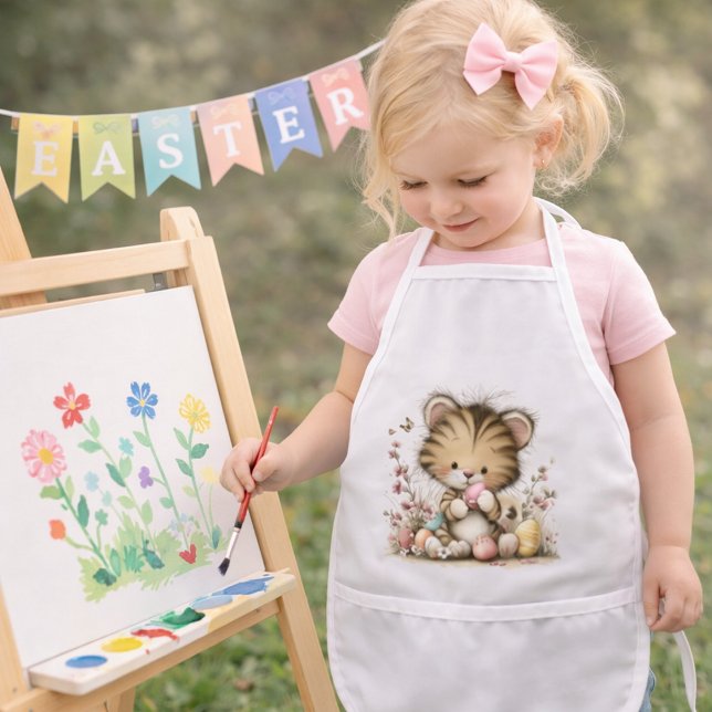 Cute Easter Tiger Cub Illustration Kids Apron (Creator Uploaded)