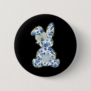 Cute Easter Toile Chinoiserie Blue Floral Bunny Co 6 Cm Round Badge
