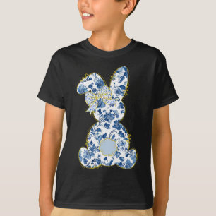 Cute Easter Toile Chinoiserie Blue Floral Bunny Co T-Shirt