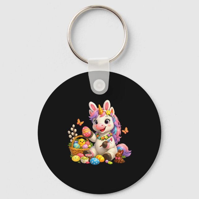 Cute easter unicorn bunny egg magical rainbow key ring (Front)