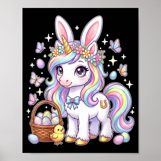 Cute Easter Unicorn Bunny Fantasy Easter Egg Hunt Poster (Front)