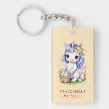Cute Easter Unicorn Name - Rectangle Keychain