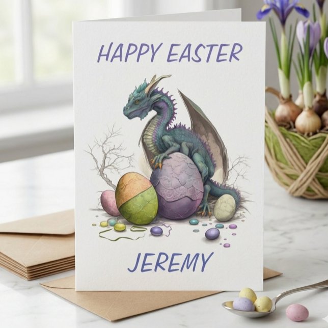 Cute Easter Watercolor Dragon With Eggs Card (Creator Uploaded)