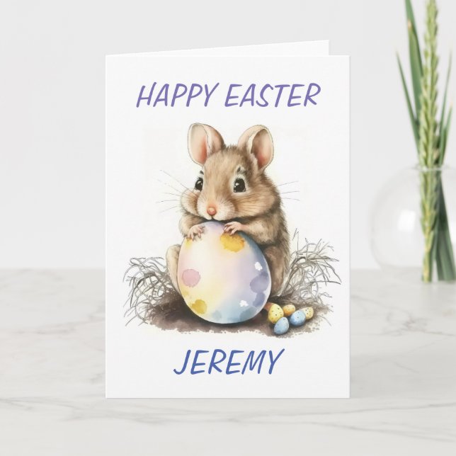 Cute Easter Watercolor Mouse Personalised  Card (Front)
