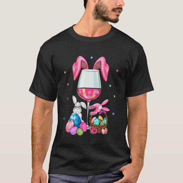 Cute Easter Wine Glasses Bunny Ears Drink Up Women T-Shirt (Front)