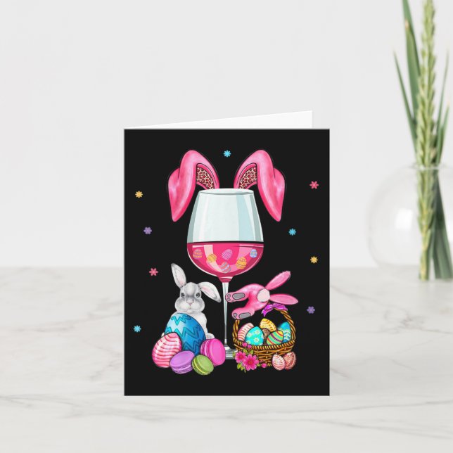 Cute Easter Wine Gles Bunny Ears Drink Up Women Me Card (Front)