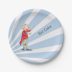 Cute Eat Cake Blue Sunburst with Circus Clown Paper Plate