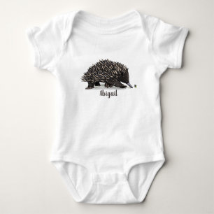 Cute echidna with bee cartoon illustration baby bodysuit