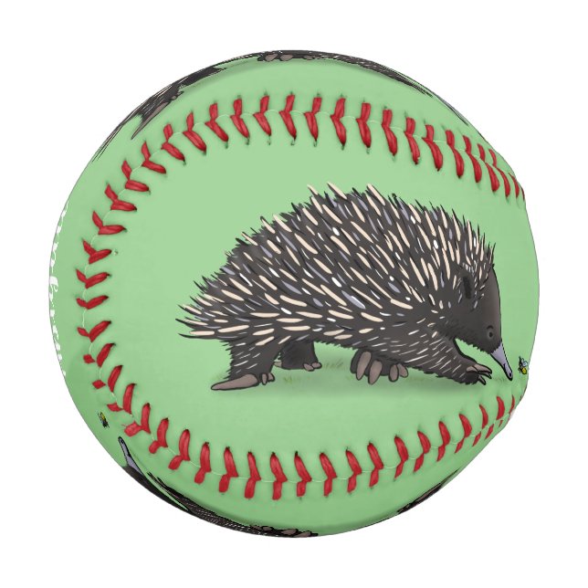 Cute echidna with bee cartoon illustration baseball (Front Left)