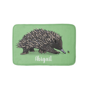 Cute echidna with bee cartoon illustration bath mat