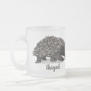 Cute echidna with bee cartoon illustration frosted glass coffee mug