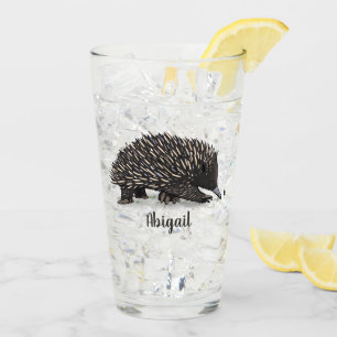 Cute echidna with bee cartoon illustration glass