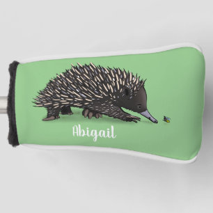 Cute echidna with bee cartoon illustration golf head cover