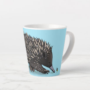 Cute echidna with bee cartoon illustration latte mug