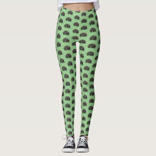 Cute echidna with bee cartoon illustration leggings