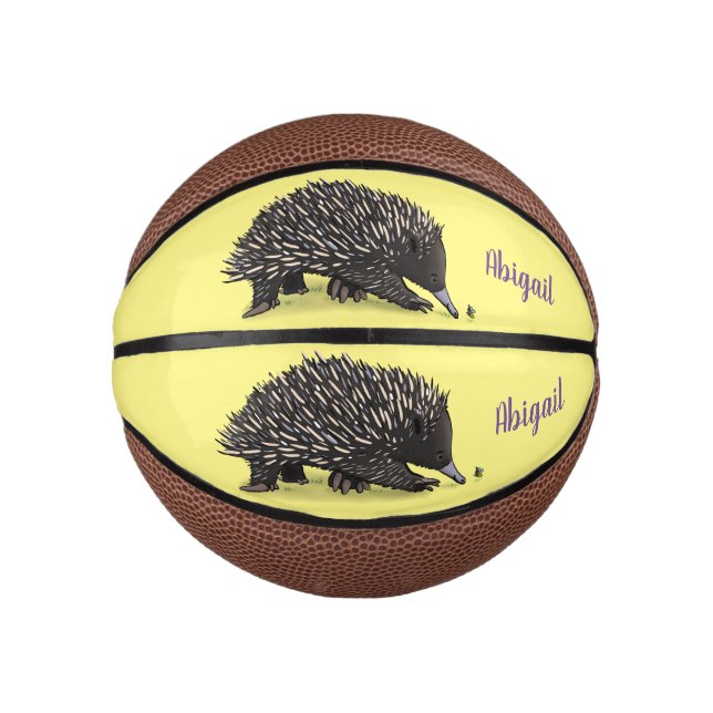 Cute echidna with bee cartoon illustration mini basketball (Front)