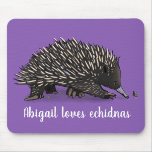 Cute echidna with bee cartoon illustration mouse mat