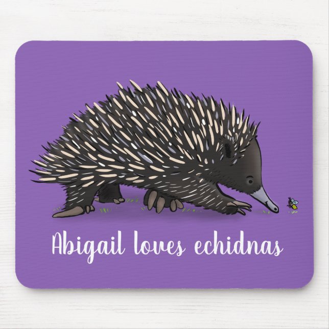 Cute echidna with bee cartoon illustration mouse mat (Front)