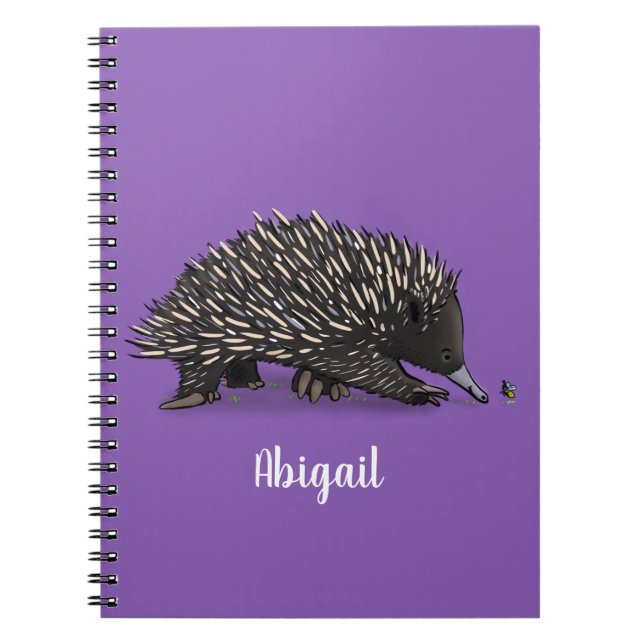 Cute echidna with bee cartoon illustration notebook (Front)