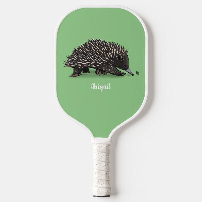 Cute echidna with bee cartoon illustration pickleball paddle (Front)