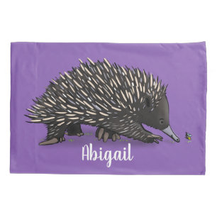 Cute echidna with bee cartoon illustration pillowcase