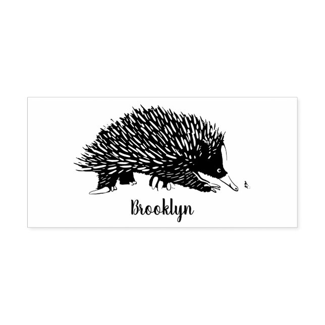 Cute echidna with bee cartoon illustration rubber stamp (Imprint)