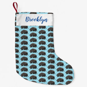 Cute echidna with bee cartoon illustration small christmas stocking