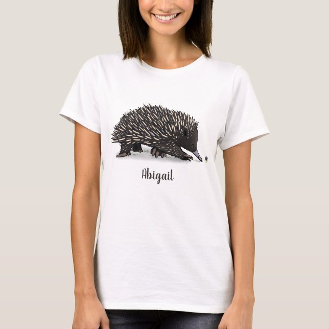 Cute echidna with bee cartoon illustration T-Shirt (Front)