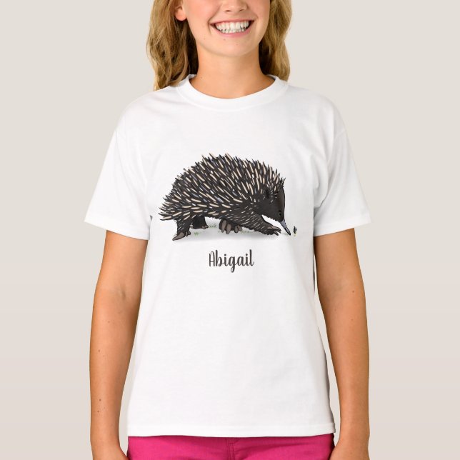 Cute echidna with bee cartoon illustration T-Shirt (Front)