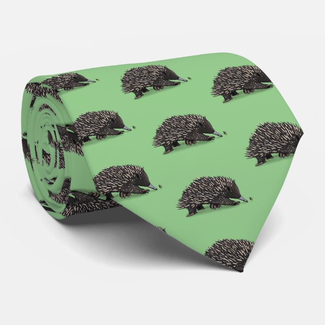 Cute echidna with bee cartoon illustration tie (Rolled)