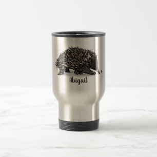 Cute echidna with bee cartoon illustration travel mug