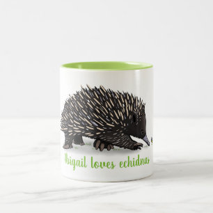 Cute echidna with bug cartoon Two-Tone coffee mug