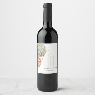 Cute Eco Green Hot Air Balloon Lion Kids Birthday Wine Label