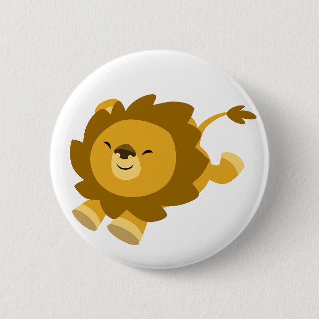 Cute Ecstatic Cartoon Lion Button Badge (Front)