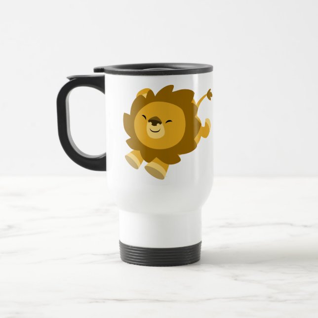 Cute Ecstatic Cartoon Lion Commuter Mug (Left)