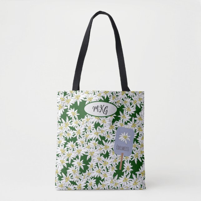 Cute Edelweiss Sound of Music Alps Botanical Tote Bag (Front)