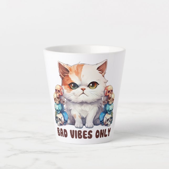 Cute Edgy Cat- Bad Vibes Only Latte Mug (Front)