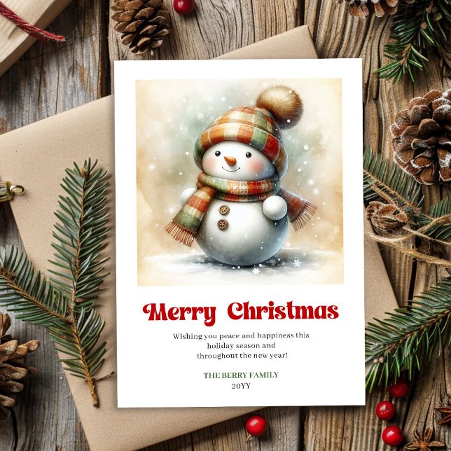 Cute editable Christmas snowman watercolor card (Cute editable Christmas snowman watercolor greeting)
