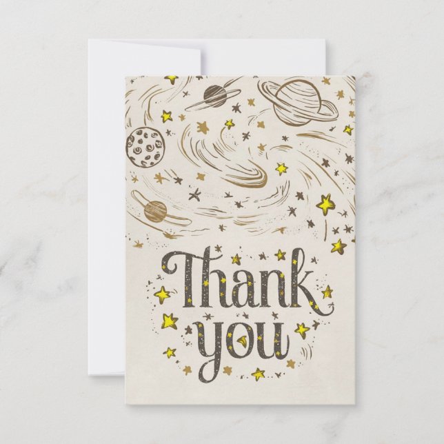 Cute Editable Galaxy Celestial Thank You Card (Front)