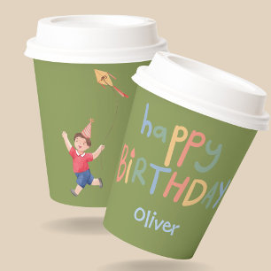 Cute Editable Name Green Picnic Birthday Kids  Paper Cups
