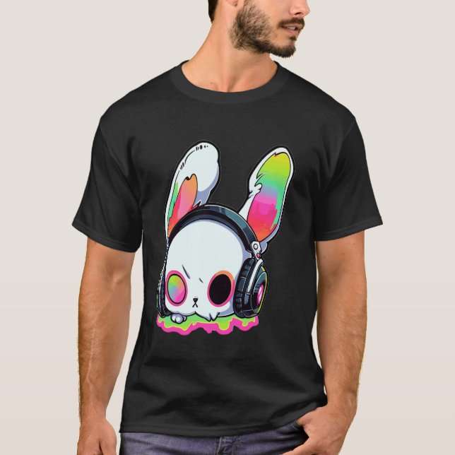 Cute EDM Bunny DJ Trippy Rave T-Shirt (Front)